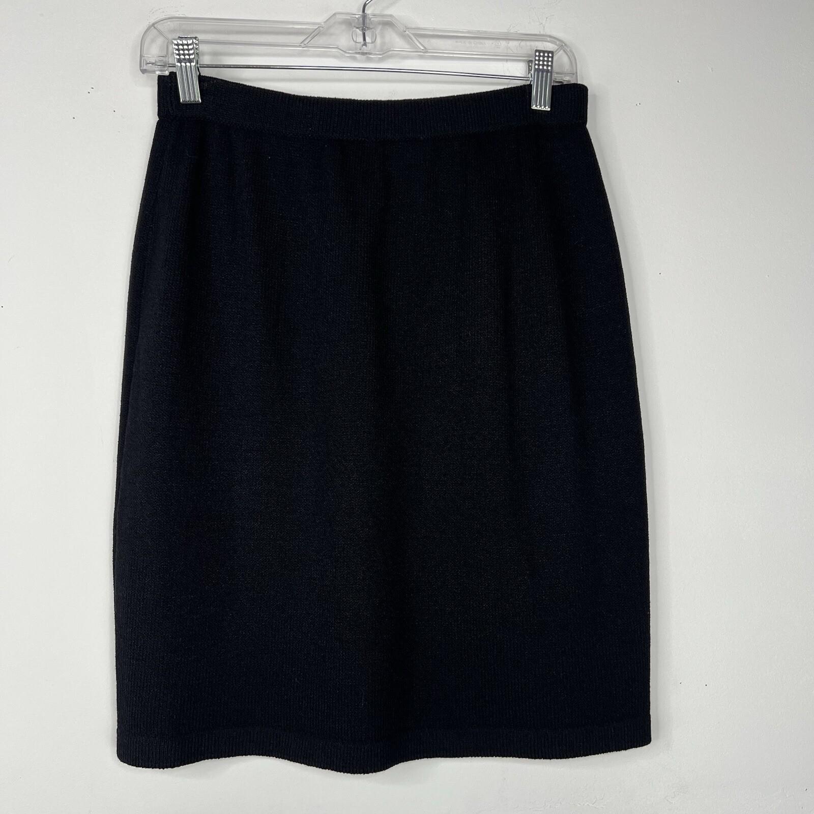 St John Basics By Marie Gray Tight Knit Stretch Skirt Size 6 Black Pencil Luxury