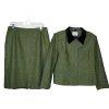 Le Suit Women Tweed Skirt Suit Size 14P Green Velvet Collar Lined Cocktail 2PC