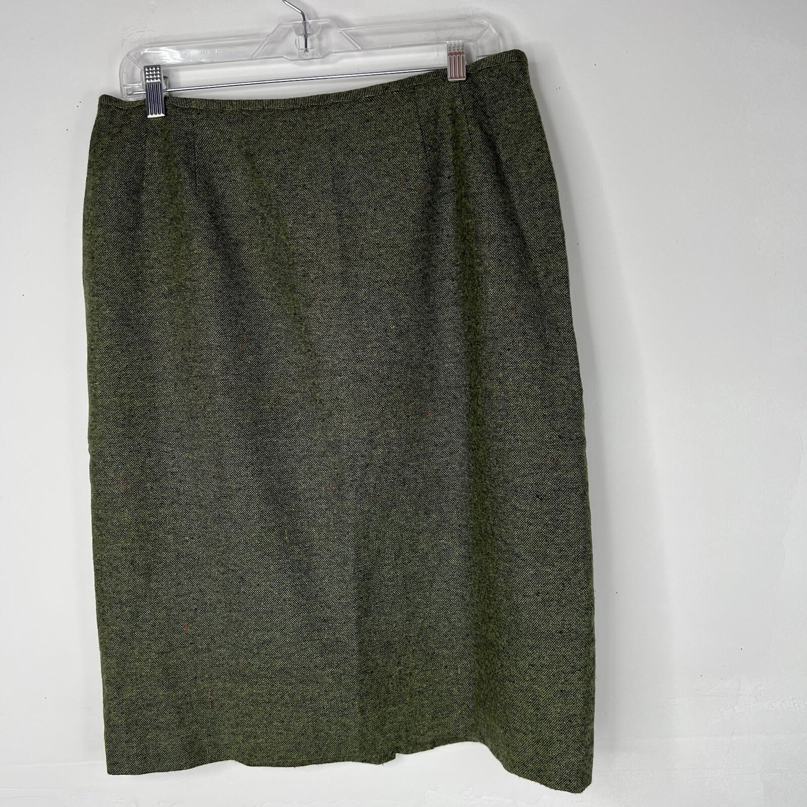 Le Suit Women Tweed Skirt Suit Size 14P Green Velvet Collar Lined Cocktail 2PC