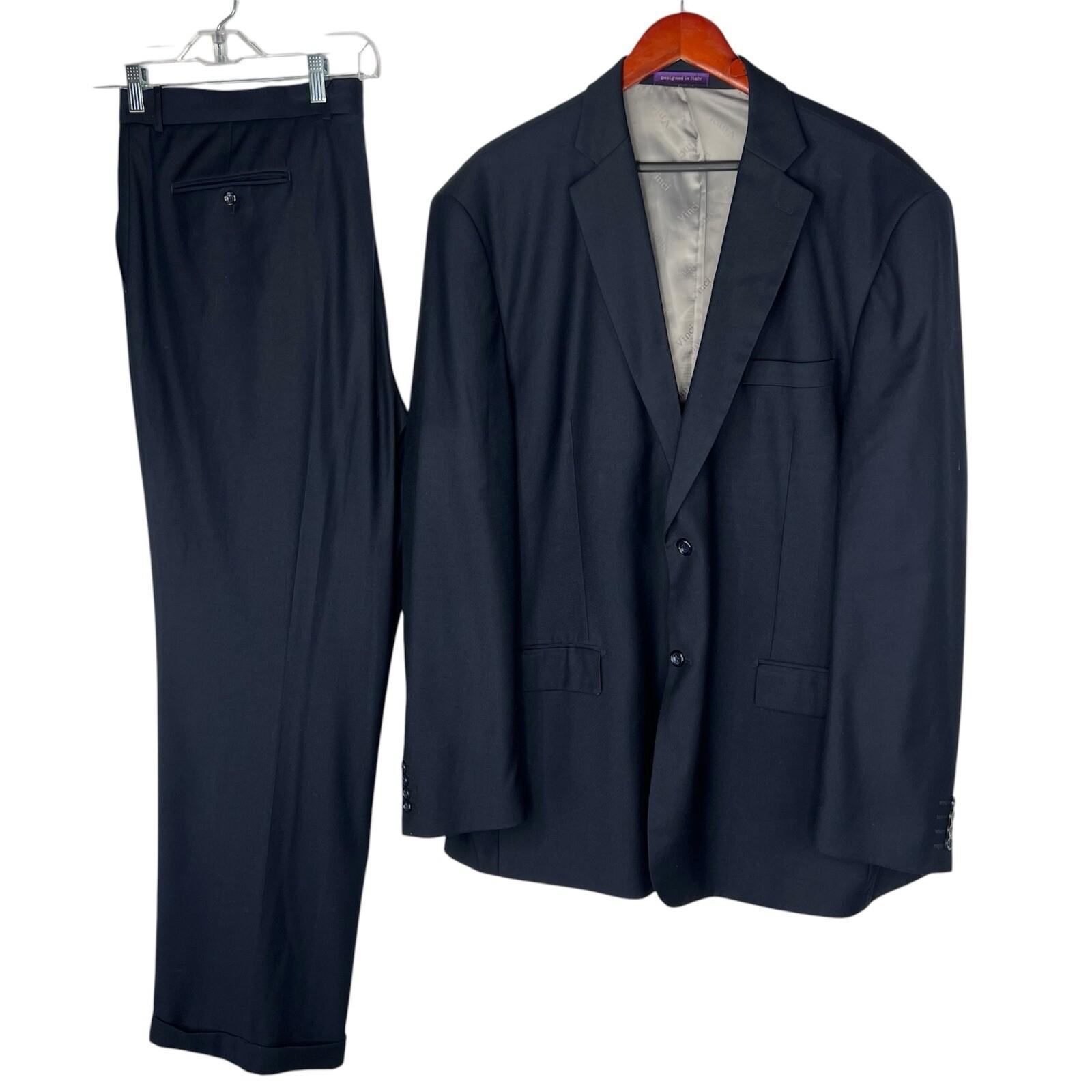 Vinci Men Suit 50XL Pants 45XLx33 Navy Blue Notch Lapel Designed In Italy 2PC