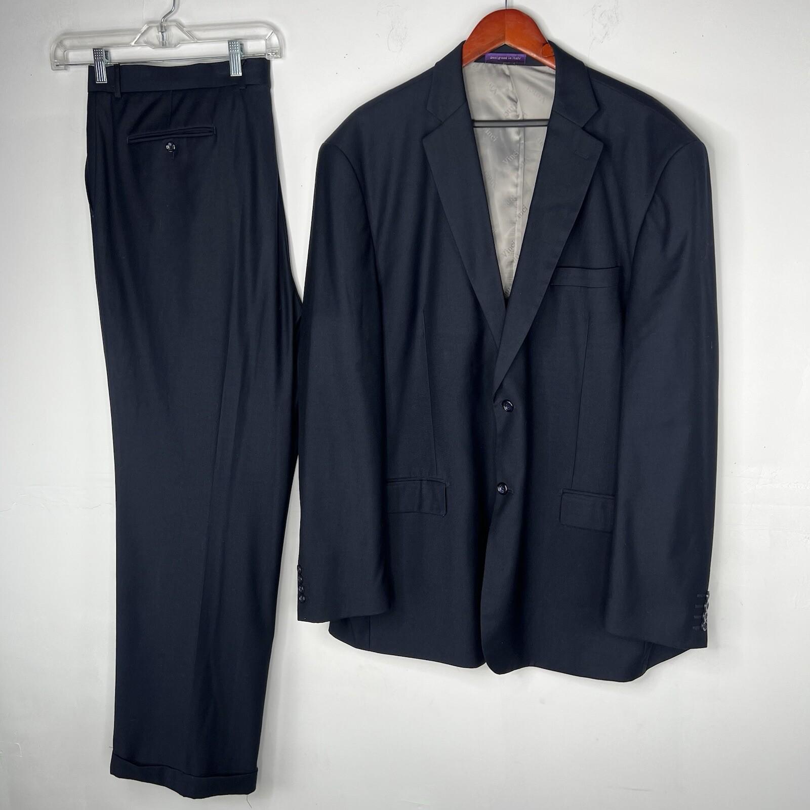Vinci Men Suit 50XL Pants 45XLx33 Navy Blue Notch Lapel Designed In Italy 2PC