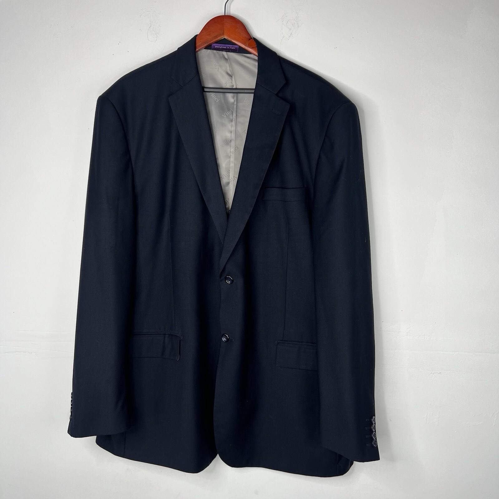 Vinci Men Suit 50XL Pants 45XLx33 Navy Blue Notch Lapel Designed In Italy 2PC