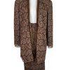 Lily &Taylor Sapphire Collection Metallic Lace Skirt Suit 22 Brown Open Front
