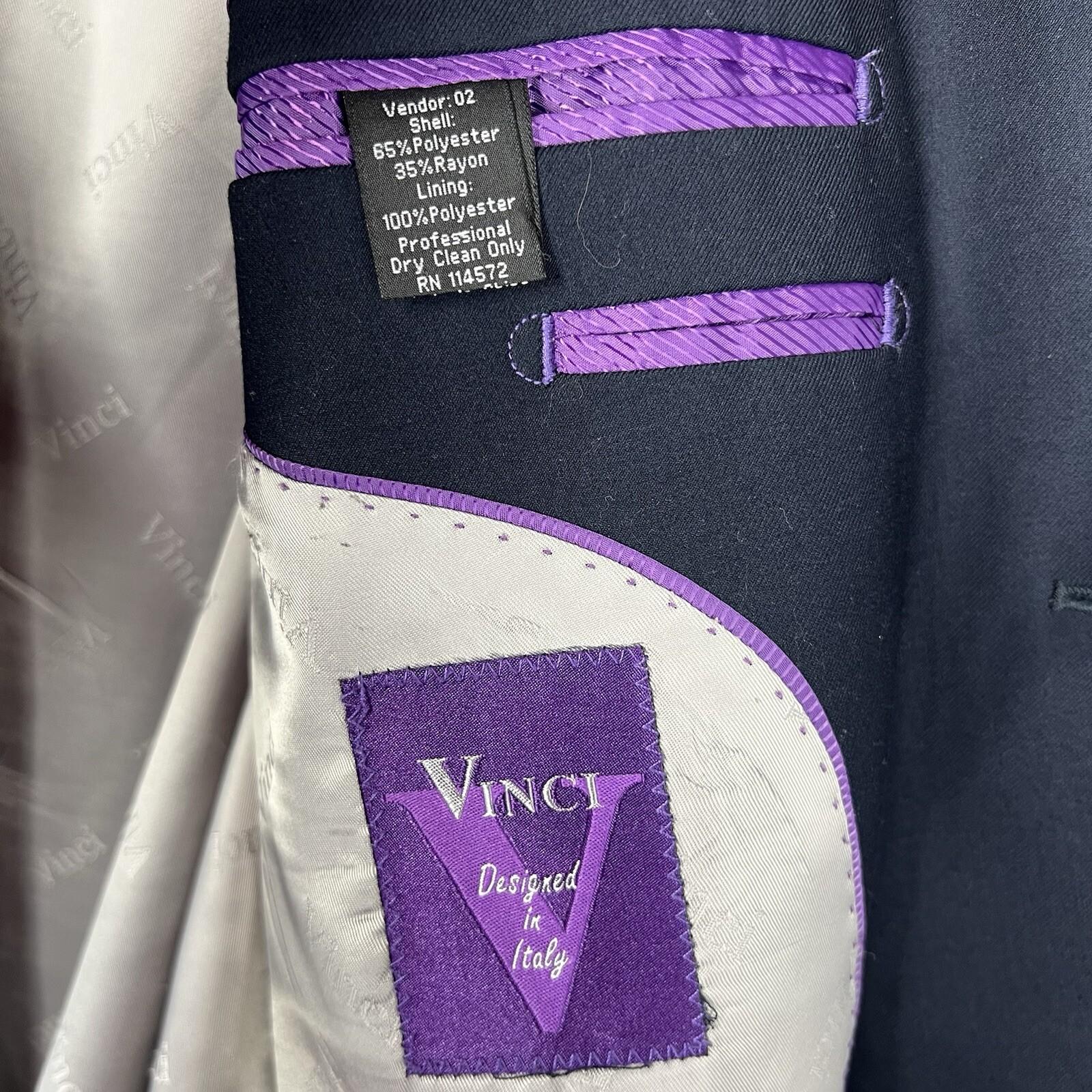 Vinci Men Suit 50XL Pants 45XLx33 Navy Blue Notch Lapel Designed In Italy 2PC