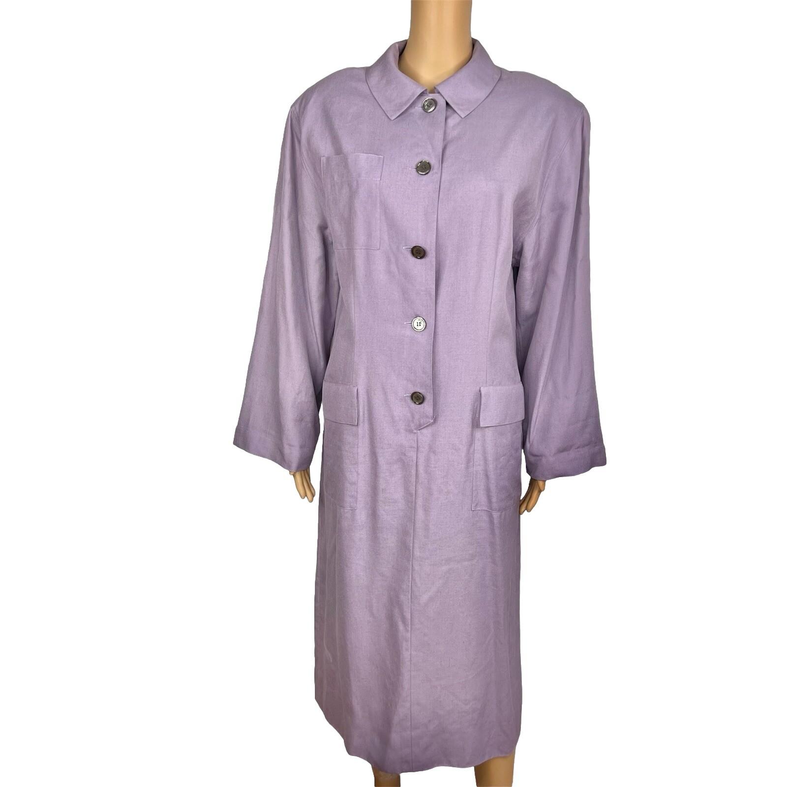 Adele Simpson Vintage Linen Blend Dress 14 Purple Classic Long Sleeves Pockets