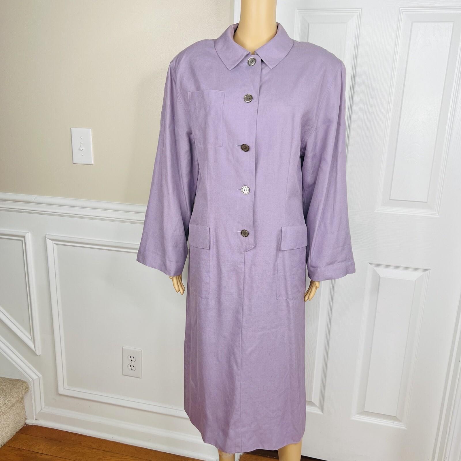 Adele Simpson Vintage Linen Blend Dress 14 Purple Classic Long Sleeves Pockets