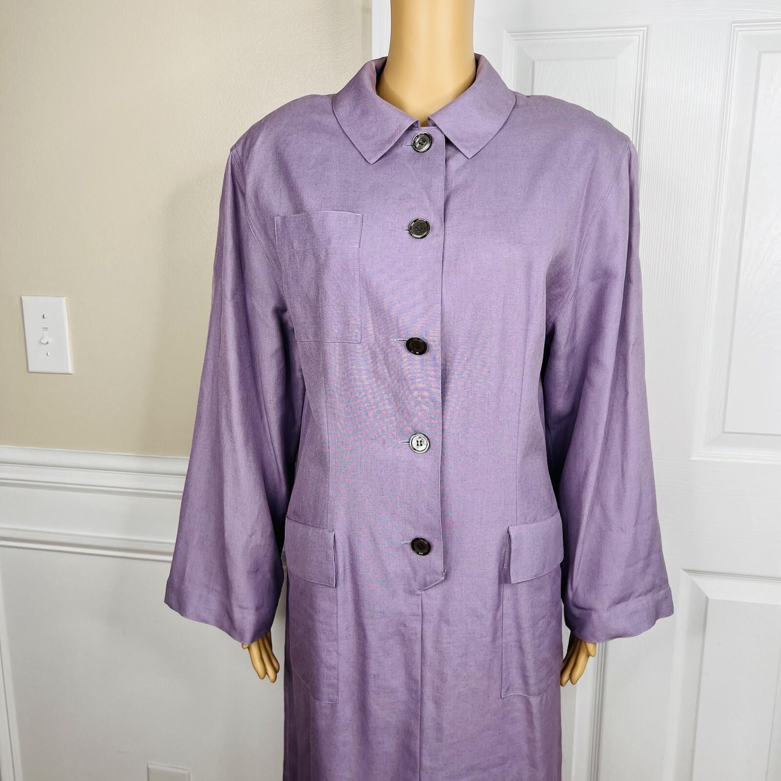 Adele Simpson Vintage Linen Blend Dress 14 Purple Classic Long Sleeves Pockets