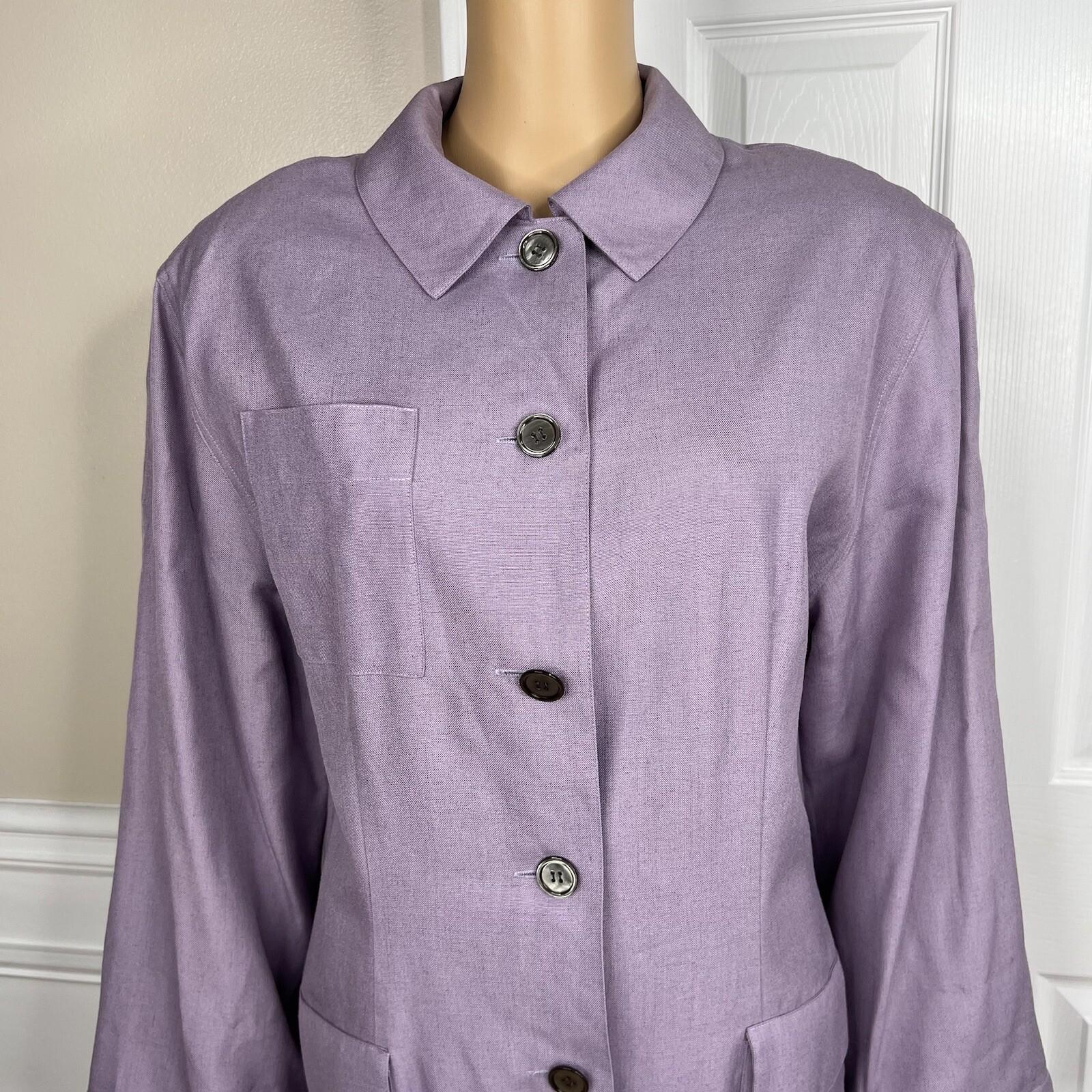 Adele Simpson Vintage Linen Blend Dress 14 Purple Classic Long Sleeves Pockets