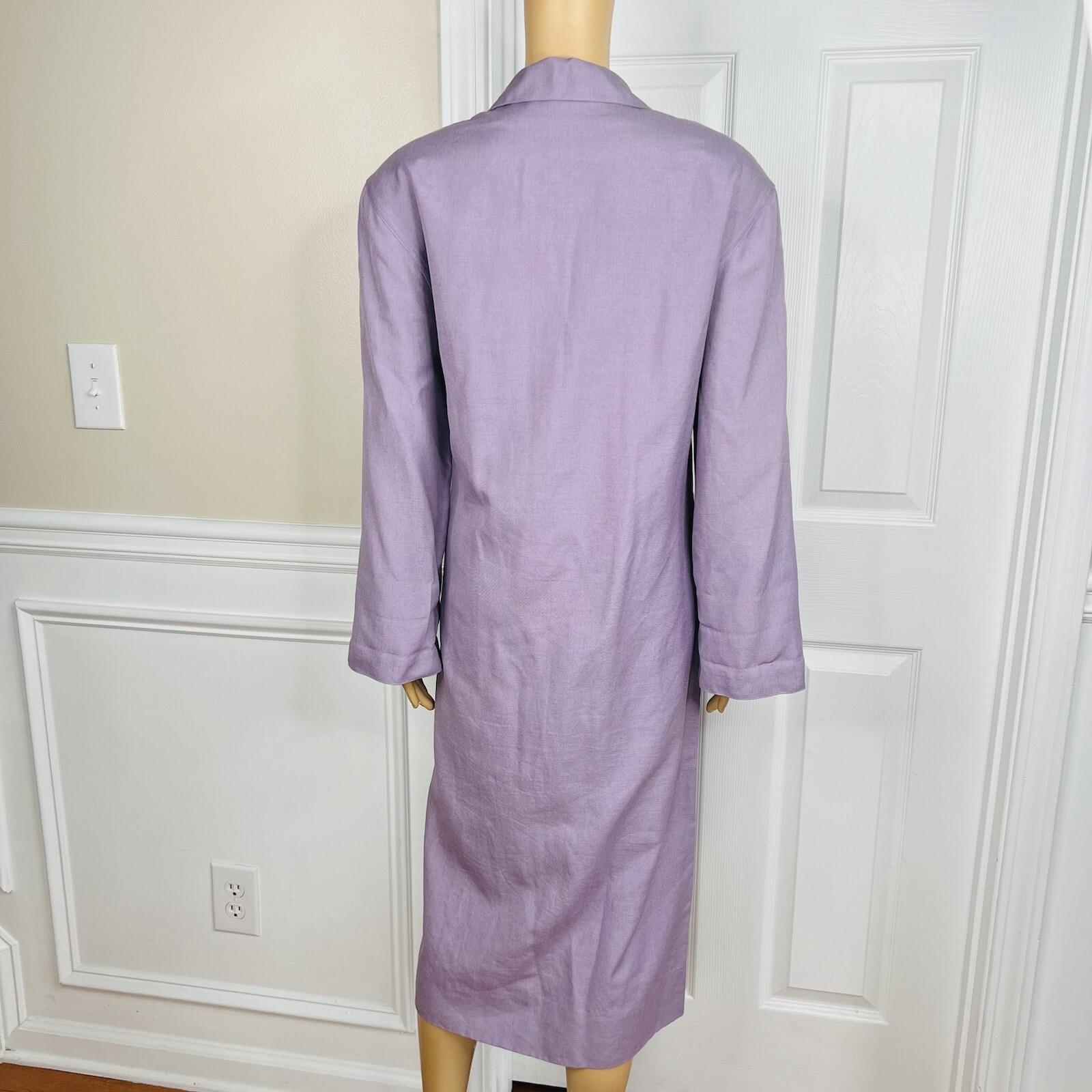 Adele Simpson Vintage Linen Blend Dress 14 Purple Classic Long Sleeves Pockets