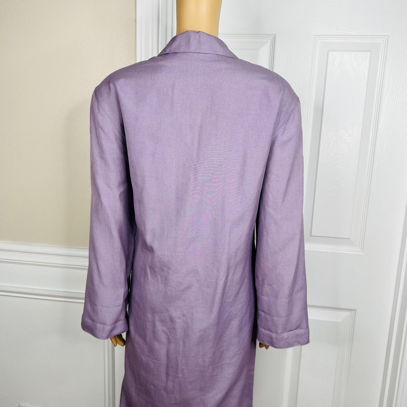 Adele Simpson Vintage Linen Blend Dress 14 Purple Classic Long Sleeves Pockets
