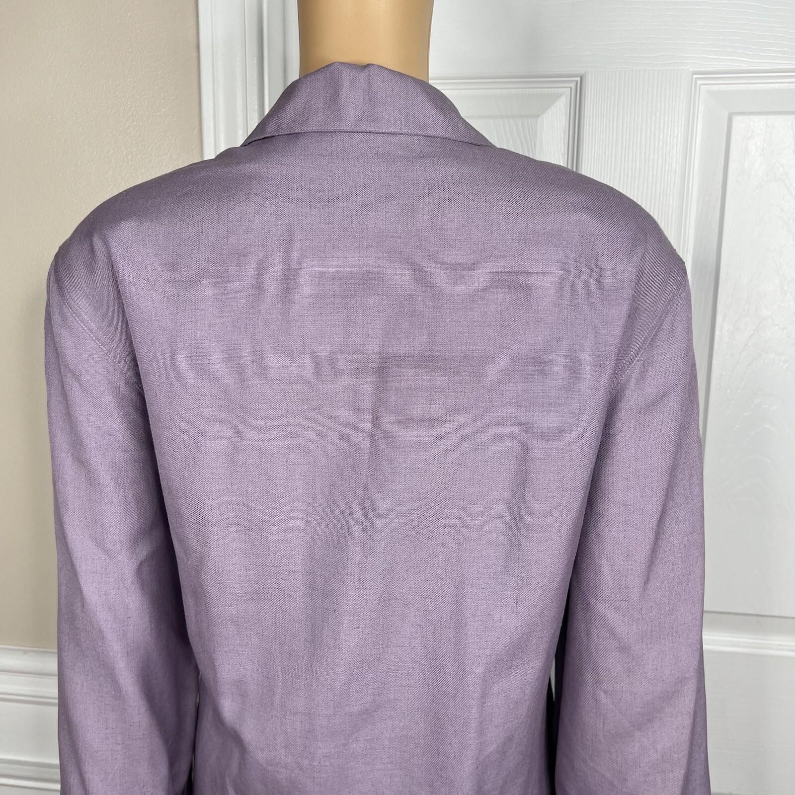 Adele Simpson Vintage Linen Blend Dress 14 Purple Classic Long Sleeves Pockets