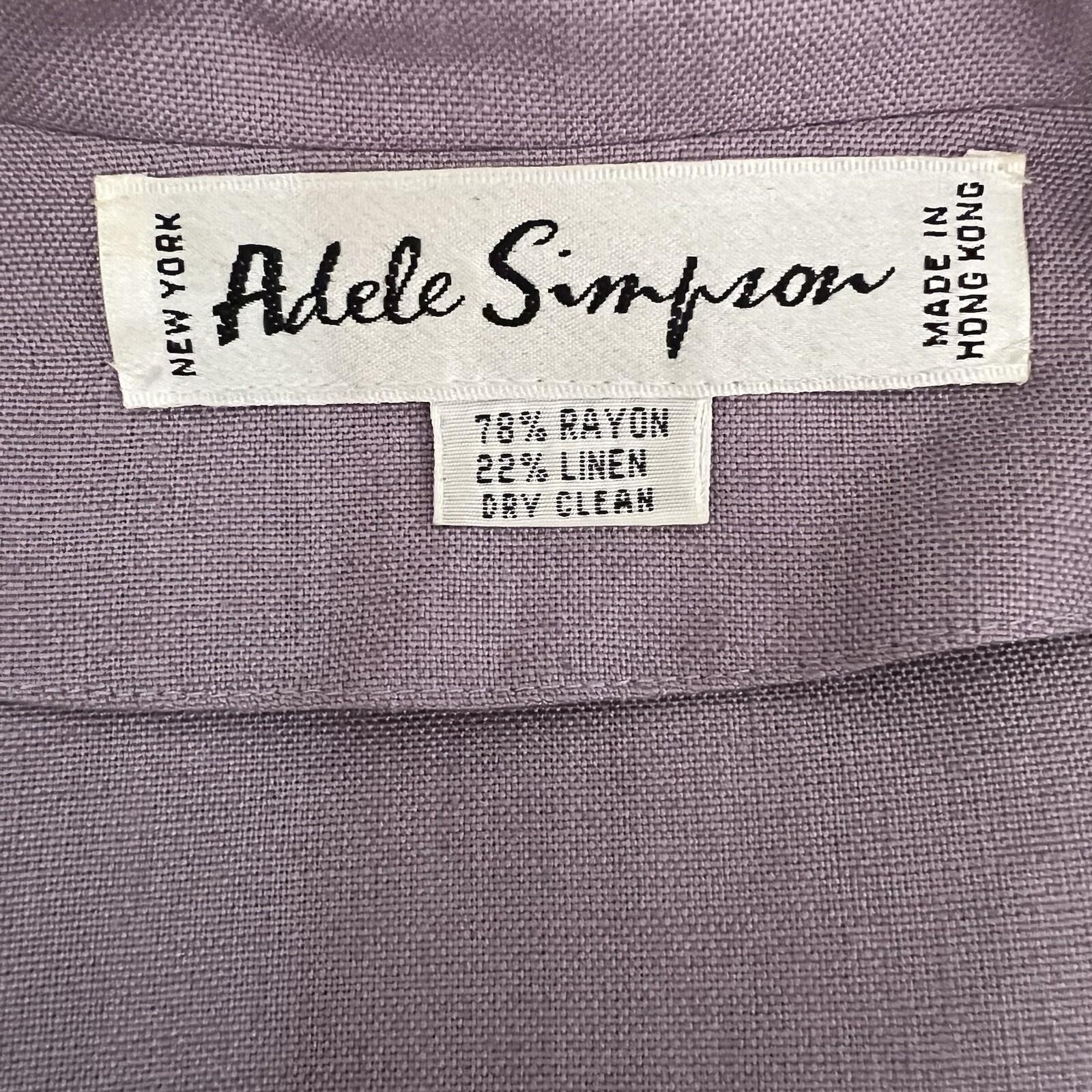 Adele Simpson Vintage Linen Blend Dress 14 Purple Classic Long Sleeves Pockets