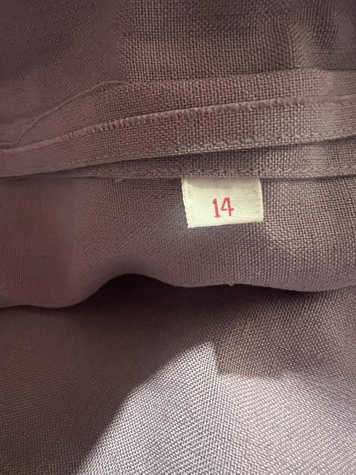 Adele Simpson Vintage Linen Blend Dress 14 Purple Classic Long Sleeves Pockets