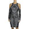 Express Sequin Cotton Stretch Dress Size M Silver Cold Shoulder Aztec Lined