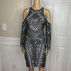 Express Sequin Cotton Stretch Dress Size M Silver Cold Shoulder Aztec Lined