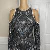 Express Sequin Cotton Stretch Dress Size M Silver Cold Shoulder Aztec Lined