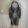 Express Sequin Cotton Stretch Dress Size M Silver Cold Shoulder Aztec Lined