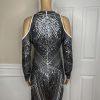 Express Sequin Cotton Stretch Dress Size M Silver Cold Shoulder Aztec Lined