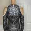 Express Sequin Cotton Stretch Dress Size M Silver Cold Shoulder Aztec Lined