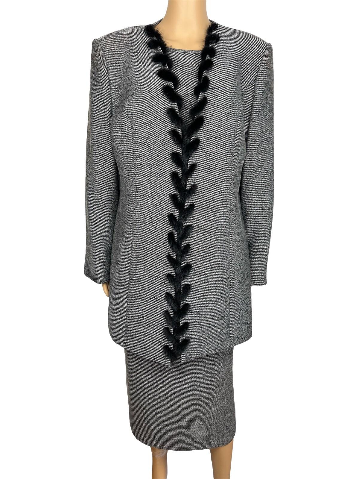 Carissimo Polyester Viscose Faux Fur Skirt Suit Top 14 Black White  Cocktail 3PC