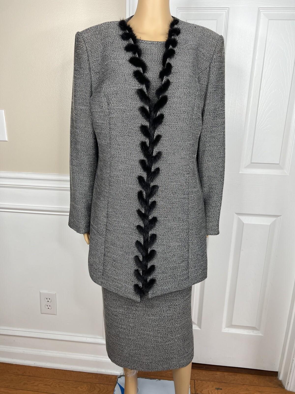 Carissimo Polyester Viscose Faux Fur Skirt Suit Top 14 Black White  Cocktail 3PC