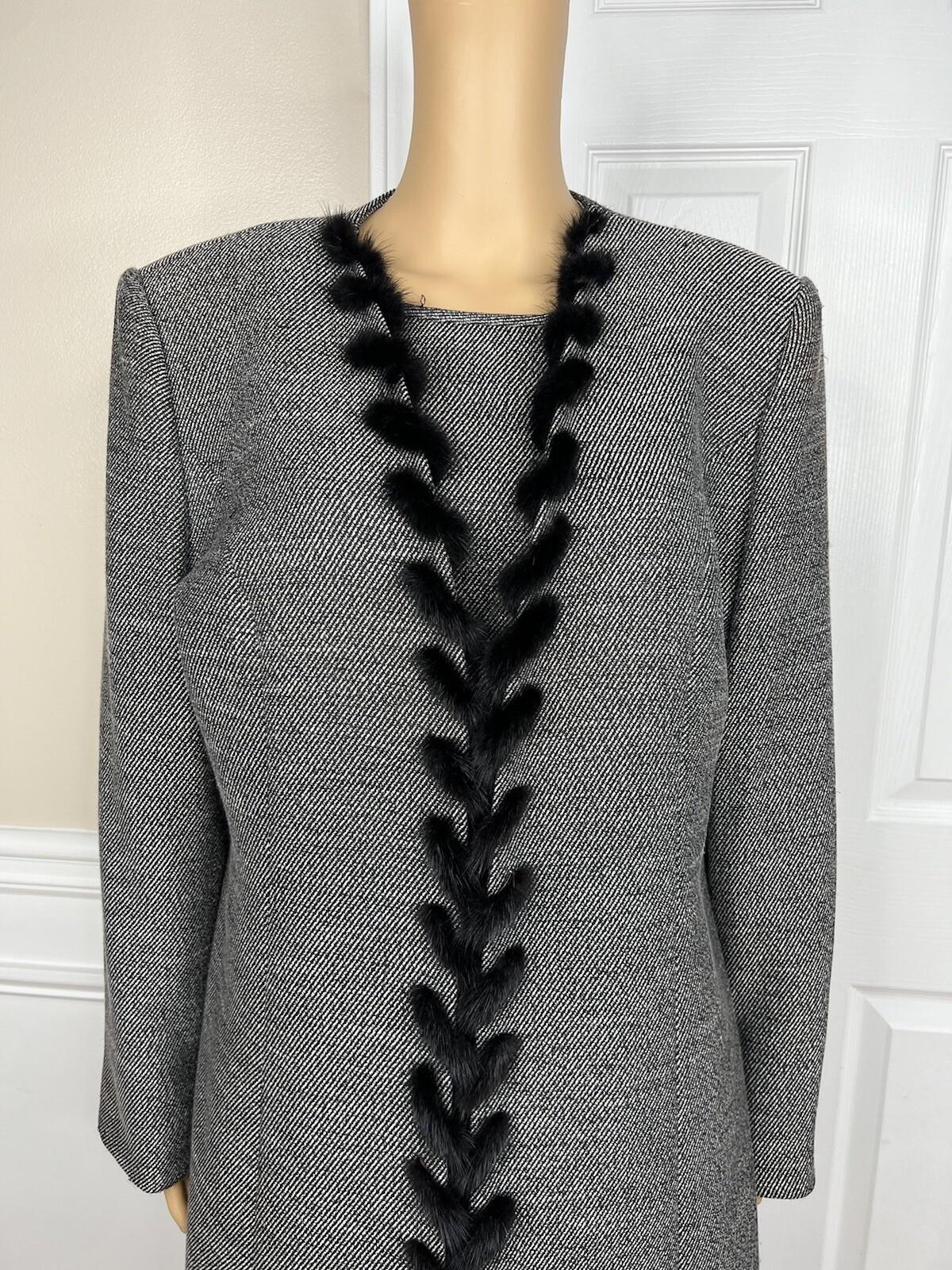Carissimo Polyester Viscose Faux Fur Skirt Suit Top 14 Black White  Cocktail 3PC