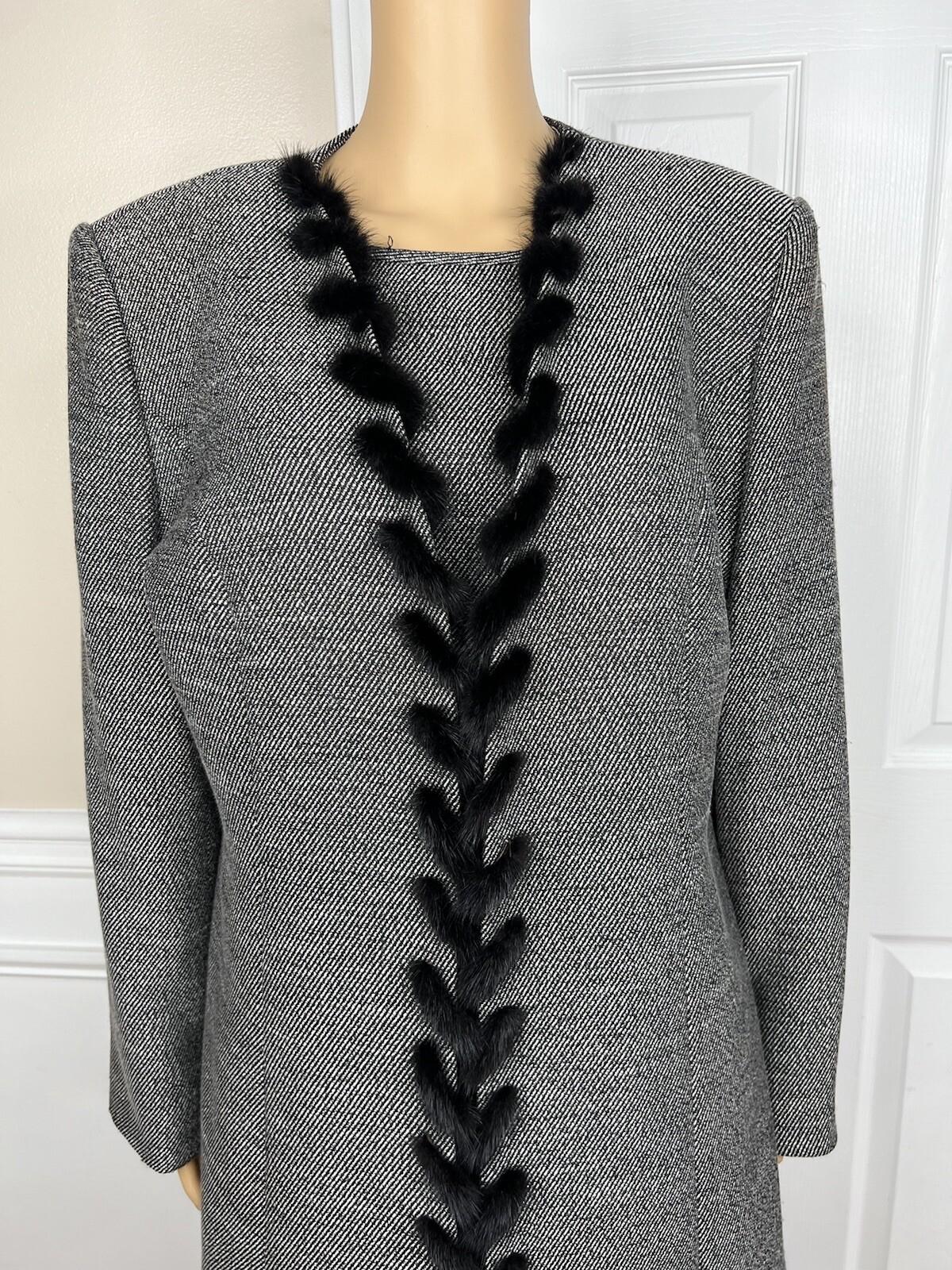 Carissimo Polyester Viscose Faux Fur Skirt Suit Top 14 Black White  Cocktail 3PC
