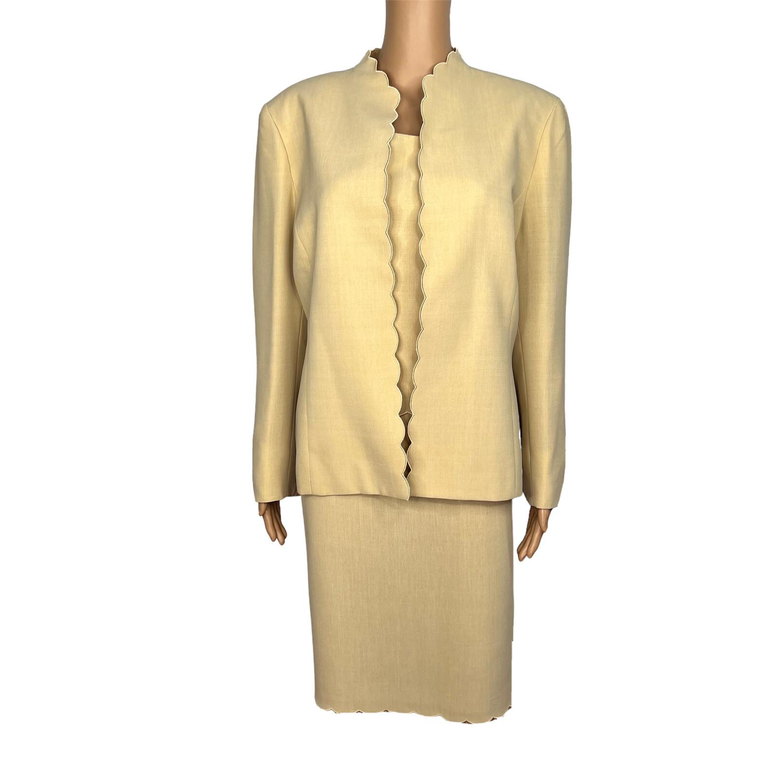 10-3585.jpg LE SUIT 3PC Butter Yellow Polyester Lined Cocktail Skirt Suit Size 16P