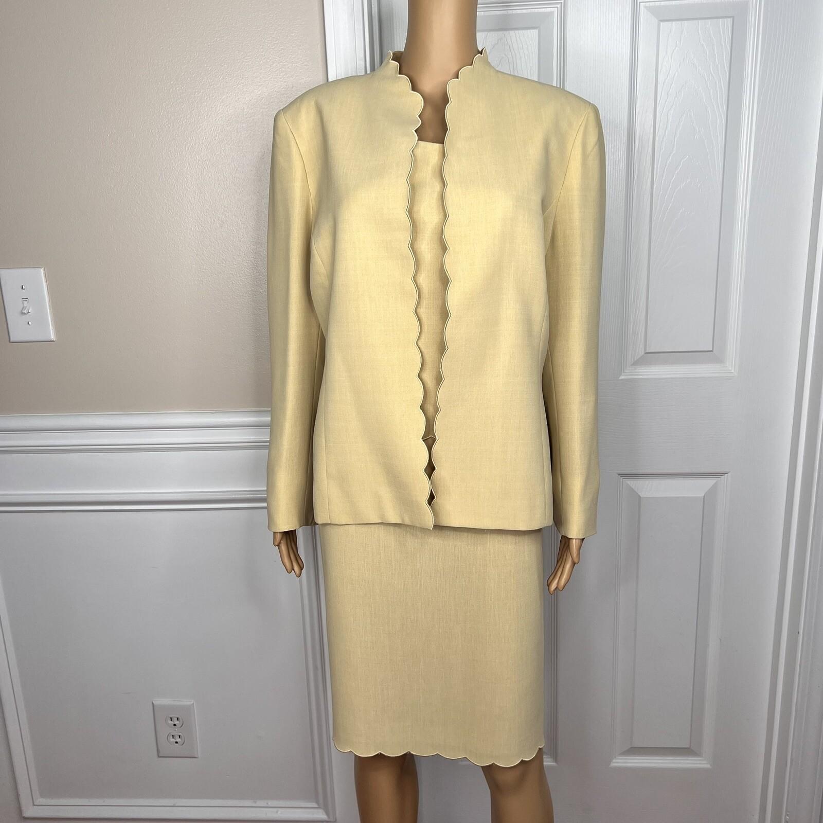 10-3586.jpg LE SUIT 3PC Butter Yellow Polyester Lined Cocktail Skirt Suit Size 16P