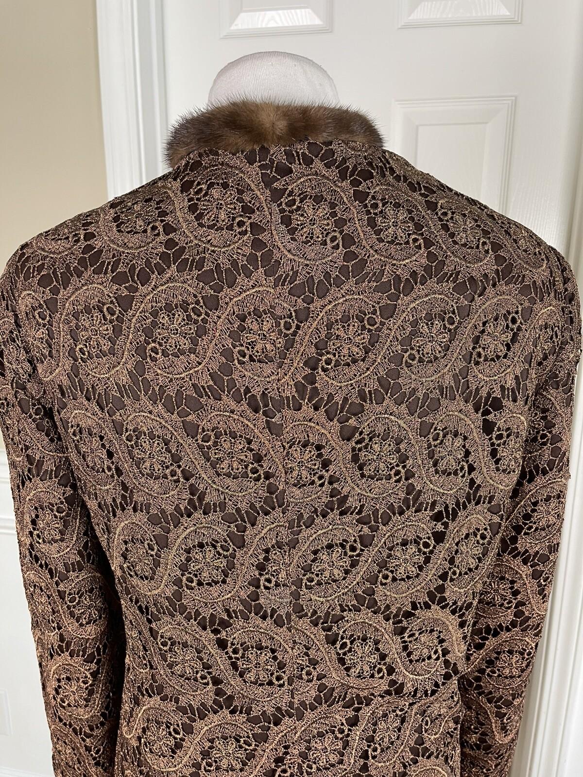 Lily &Taylor Sapphire Collection Metallic Lace Skirt Suit 22 Brown Open Front