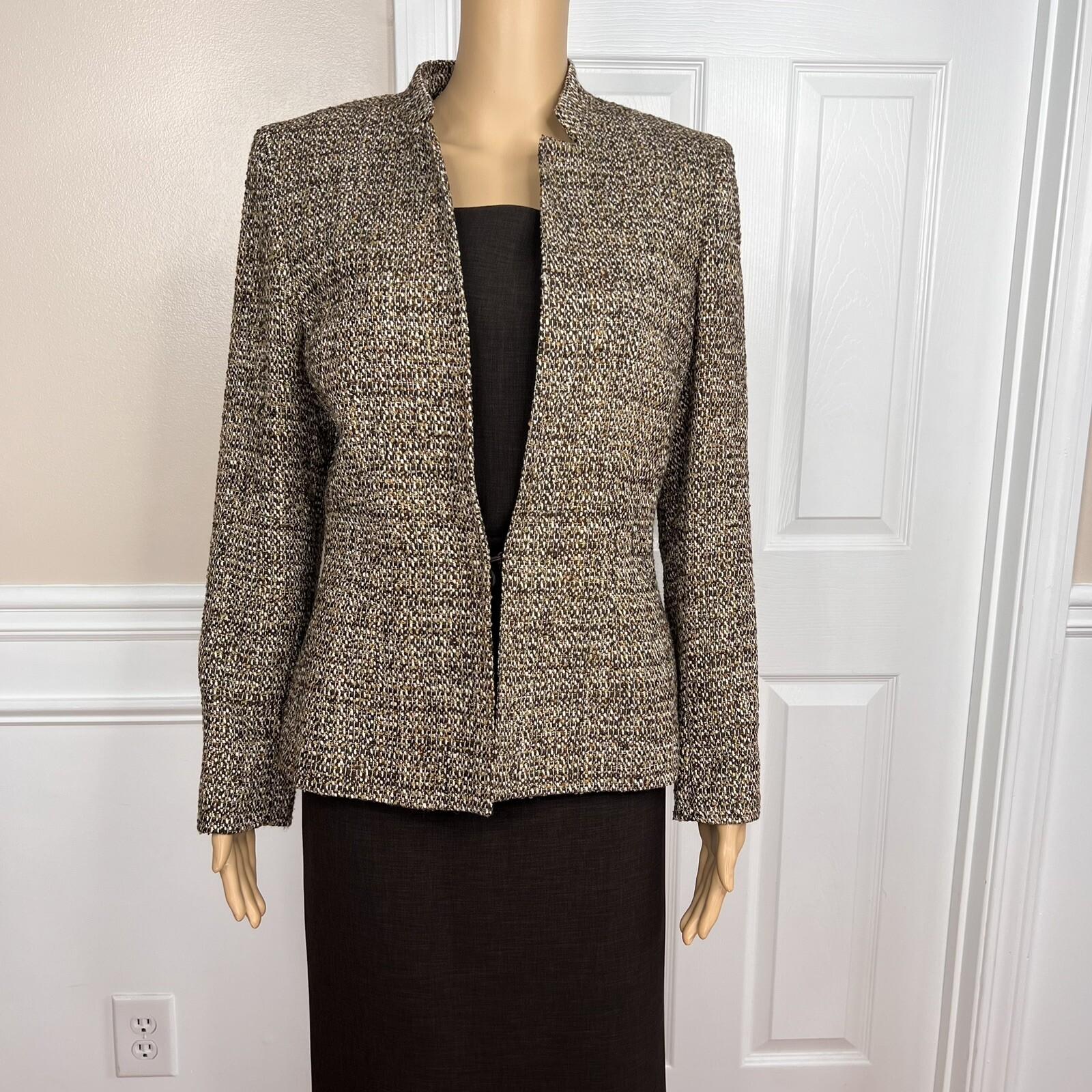 KASPER 3PC Brown Gold Beige Tweed Polyester Lined Cocktail Skirt Suit Top Size 6