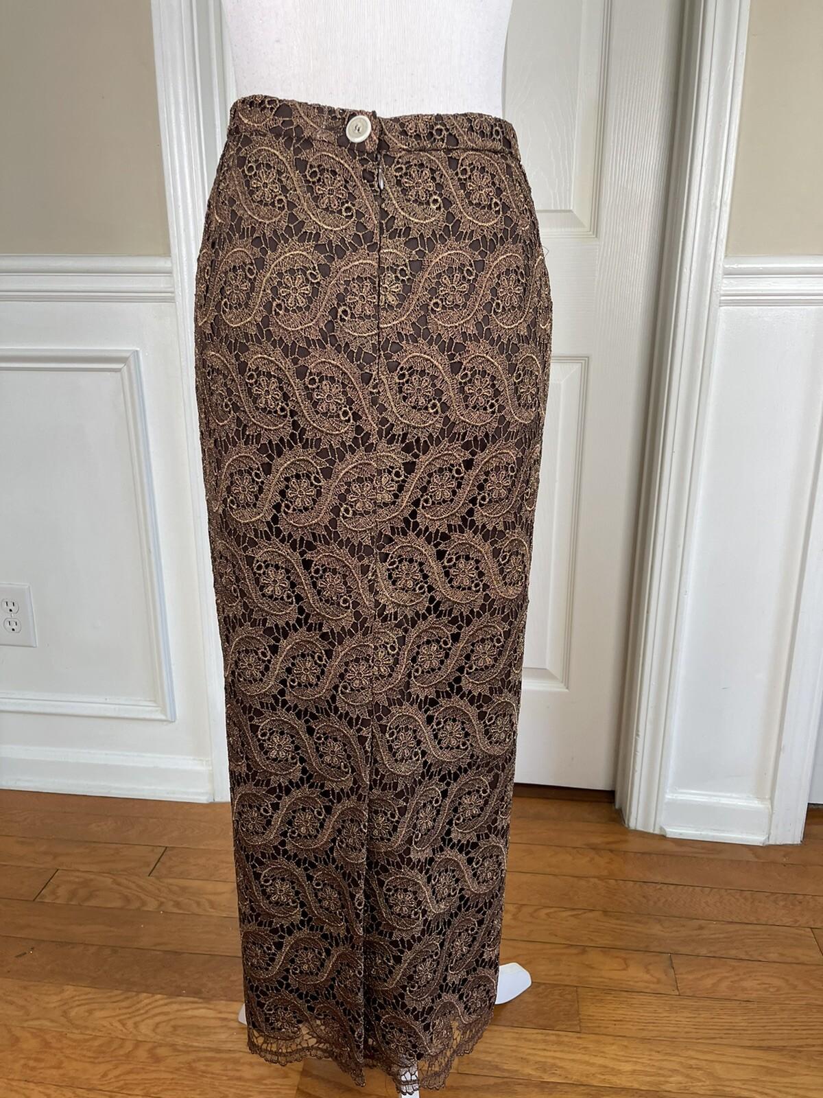 Lily &Taylor Sapphire Collection Metallic Lace Skirt Suit 22 Brown Open Front