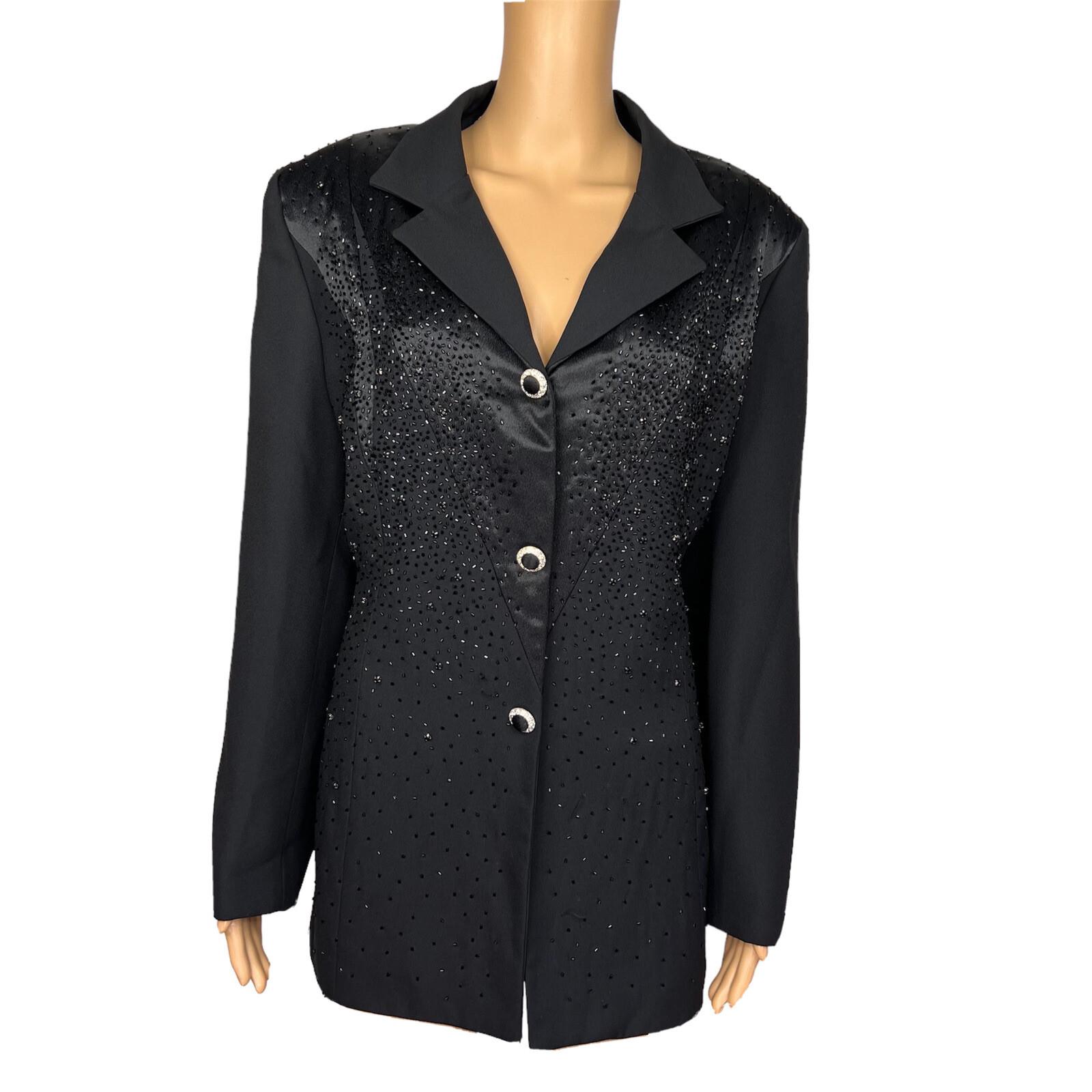 MOSHITA COUTURE Women 1PC Black Beaded Polyester Lined Blazer Size 16