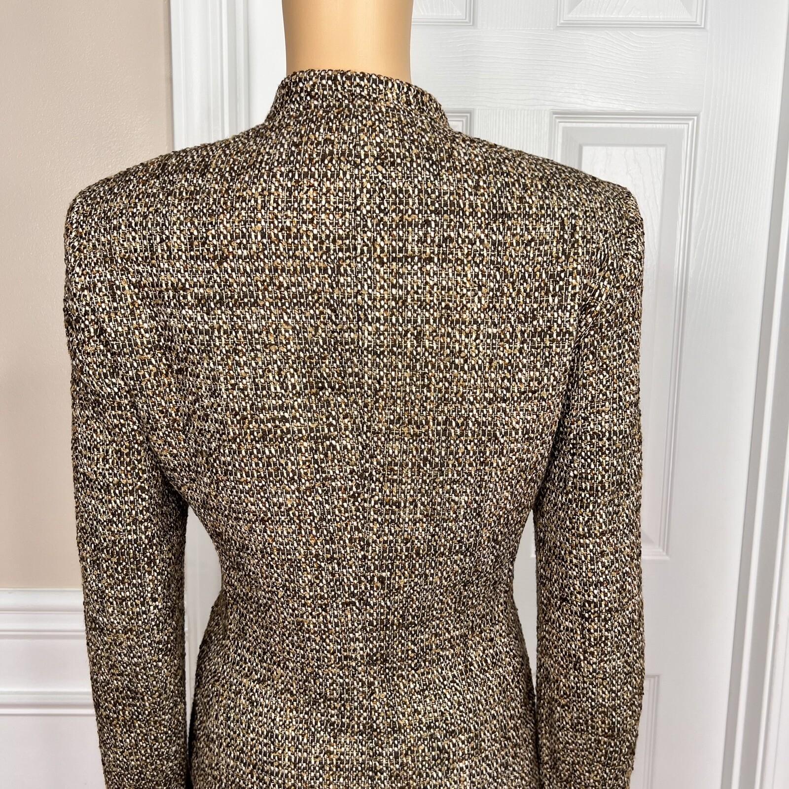 KASPER 3PC Brown Gold Beige Tweed Polyester Lined Cocktail Skirt Suit Top Size 6