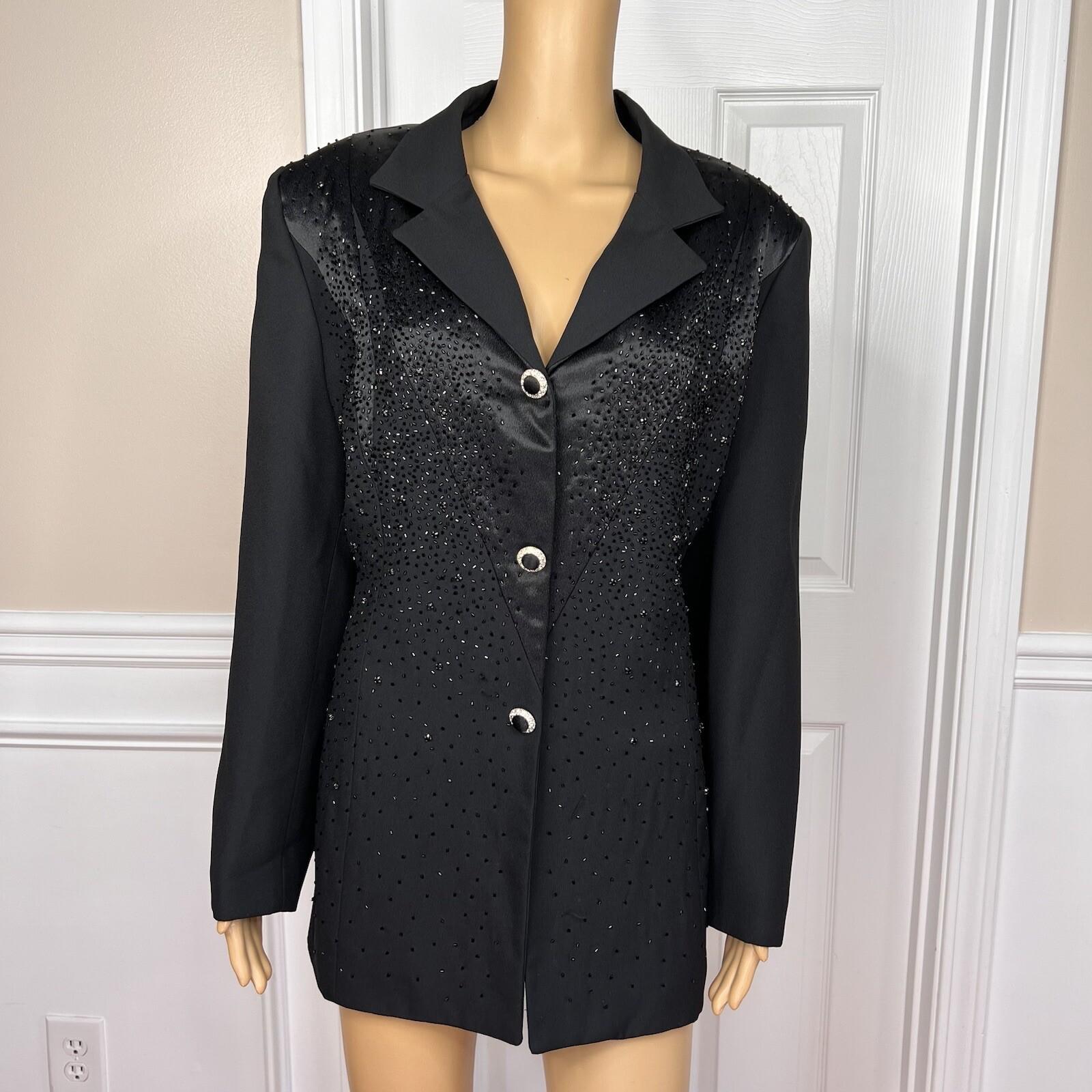 MOSHITA COUTURE Women 1PC Black Beaded Polyester Lined Blazer Size 16
