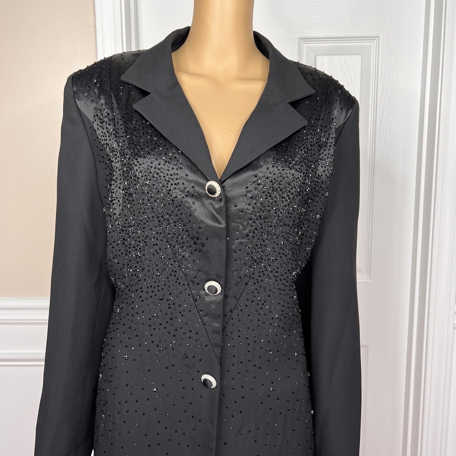 MOSHITA COUTURE Women 1PC Black Beaded Polyester Lined Blazer Size 16