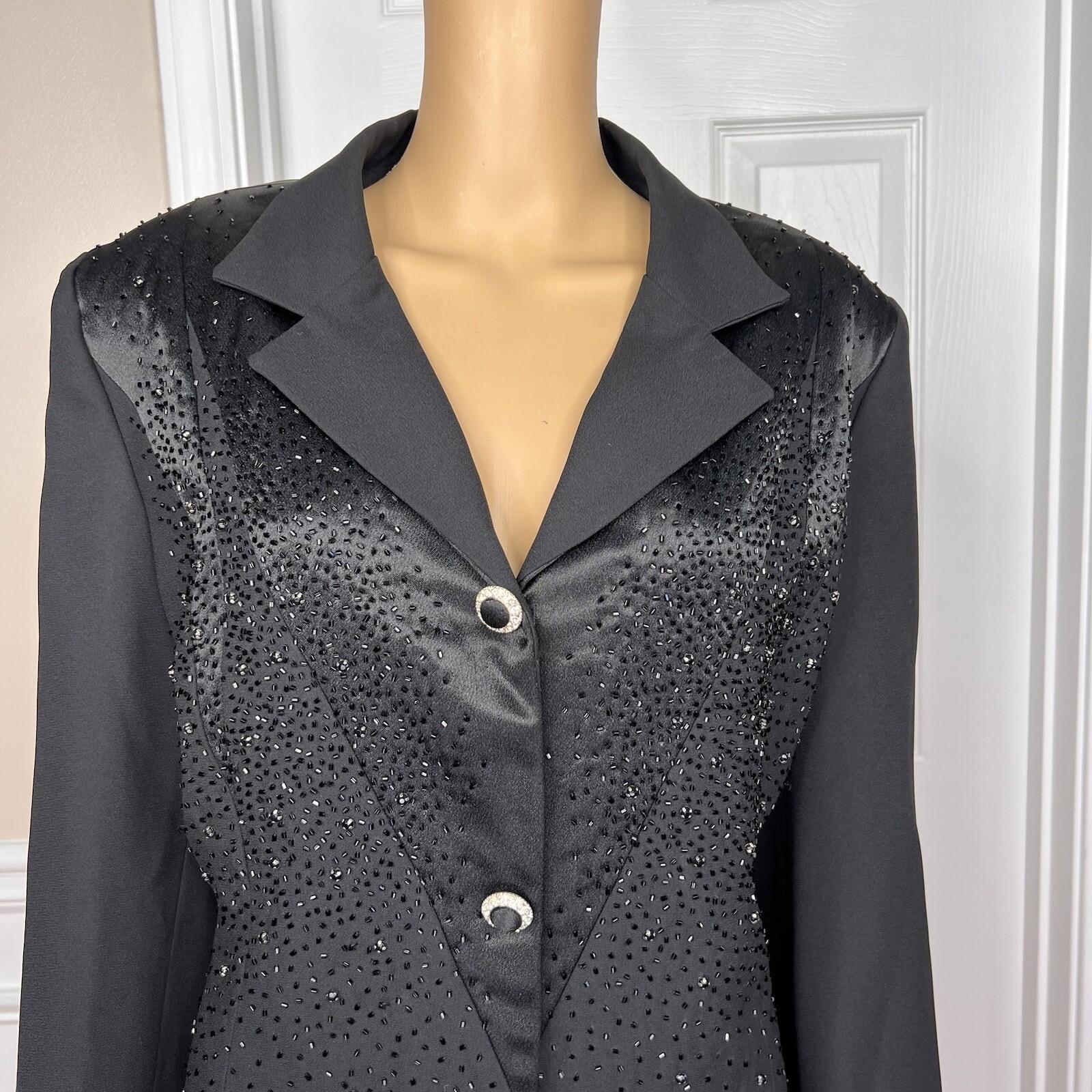 MOSHITA COUTURE Women 1PC Black Beaded Polyester Lined Blazer Size 16