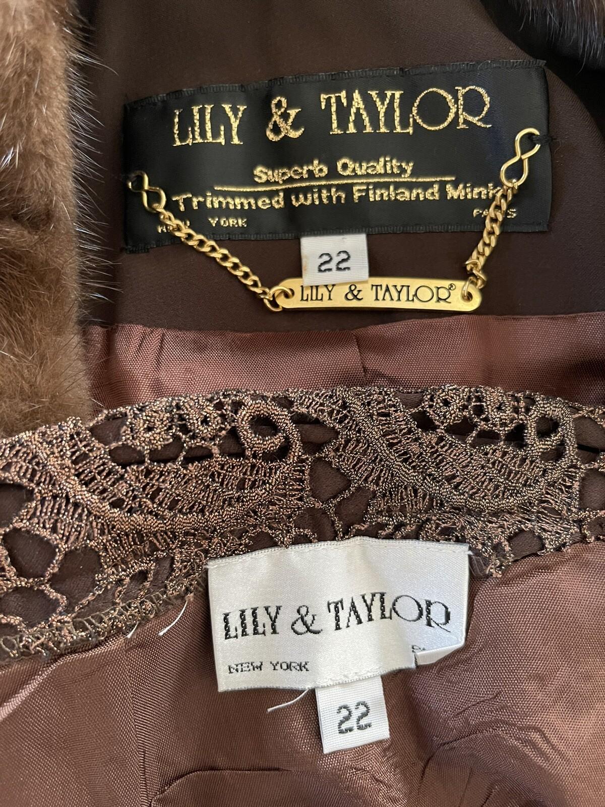 Lily &Taylor Sapphire Collection Metallic Lace Skirt Suit 22 Brown Open Front