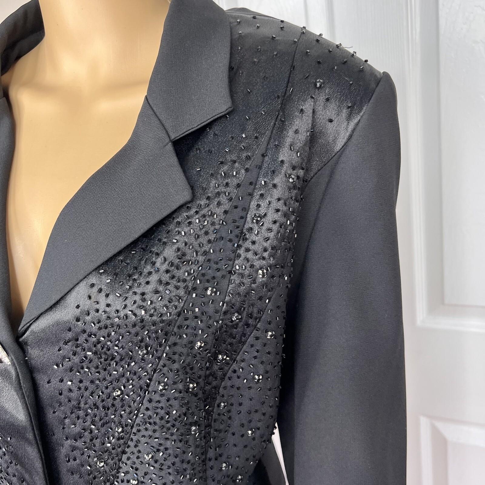 MOSHITA COUTURE Women 1PC Black Beaded Polyester Lined Blazer Size 16