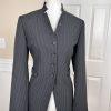 New EMILY 2PC Black Striped Polyester Viscose Stand Up Collar Pant Suit Size 8