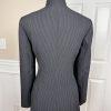 New EMILY 2PC Black Striped Polyester Viscose Stand Up Collar Pant Suit Size 8