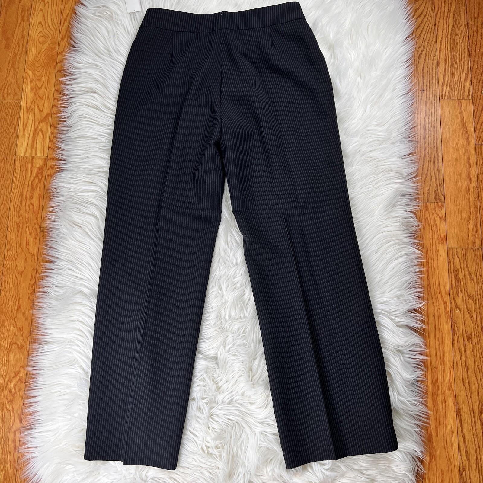 New EMILY 2PC Black Striped Polyester Viscose Stand Up Collar Pant Suit Size 8