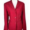 OSCAR DELLA RENTA Women Viscose Wool Stretch Lined Leather Trim Blazer Size 12