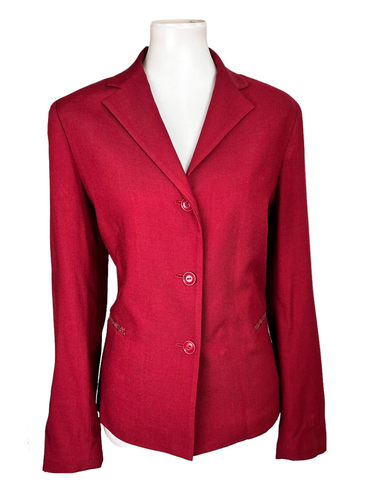 OSCAR DELLA RENTA Women Viscose Wool Stretch Lined Leather Trim Blazer Size 12