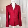 OSCAR DELLA RENTA Women Viscose Wool Stretch Lined Leather Trim Blazer Size 12