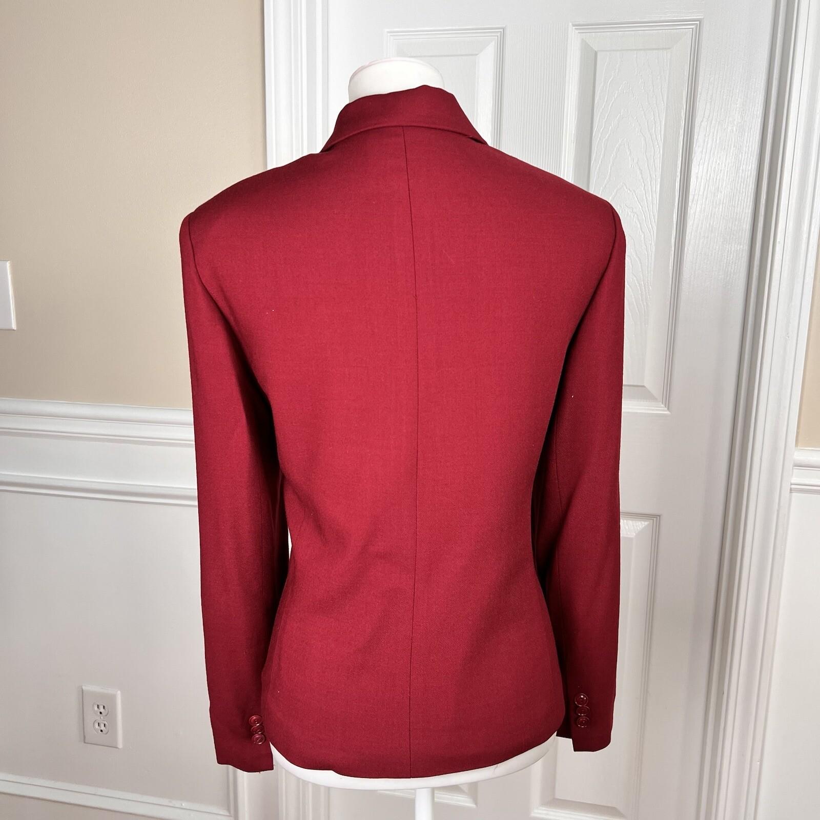 OSCAR DELLA RENTA Women Viscose Wool Stretch Lined Leather Trim Blazer Size 12