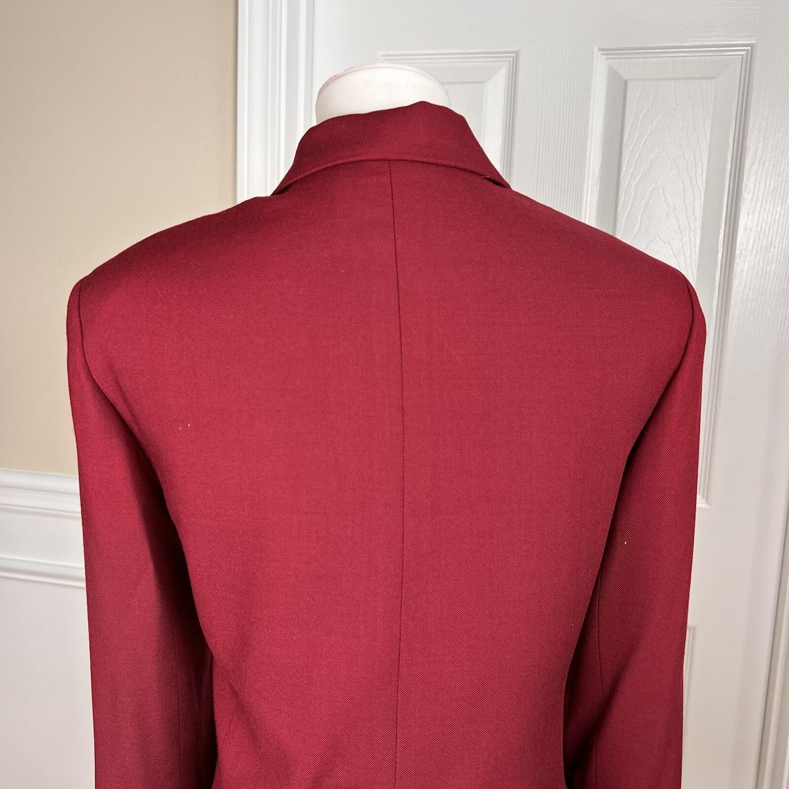OSCAR DELLA RENTA Women Viscose Wool Stretch Lined Leather Trim Blazer Size 12