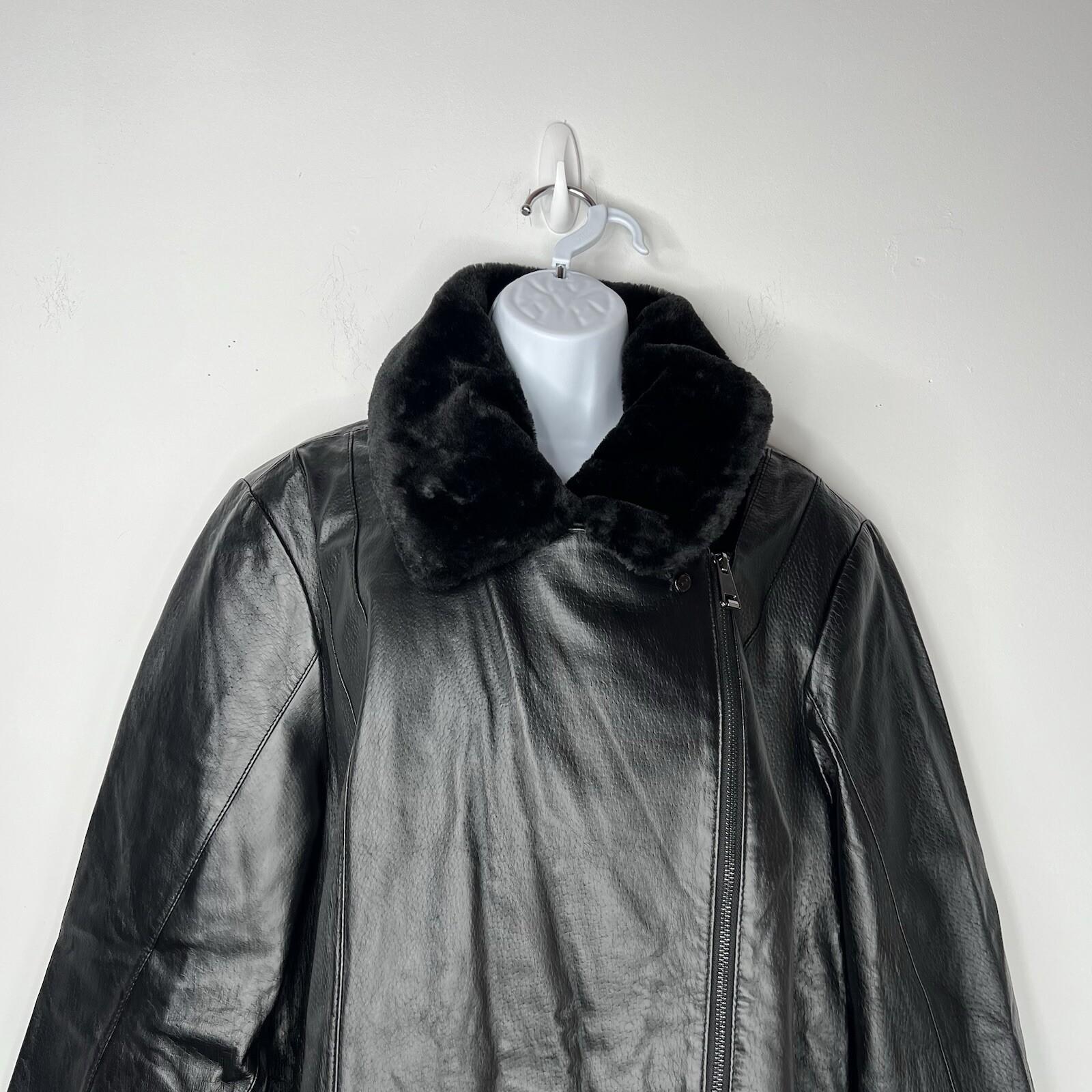 Jessica London Leather Jacket 22W 2 in 1 Removable Faux Collar Full Zip Chic