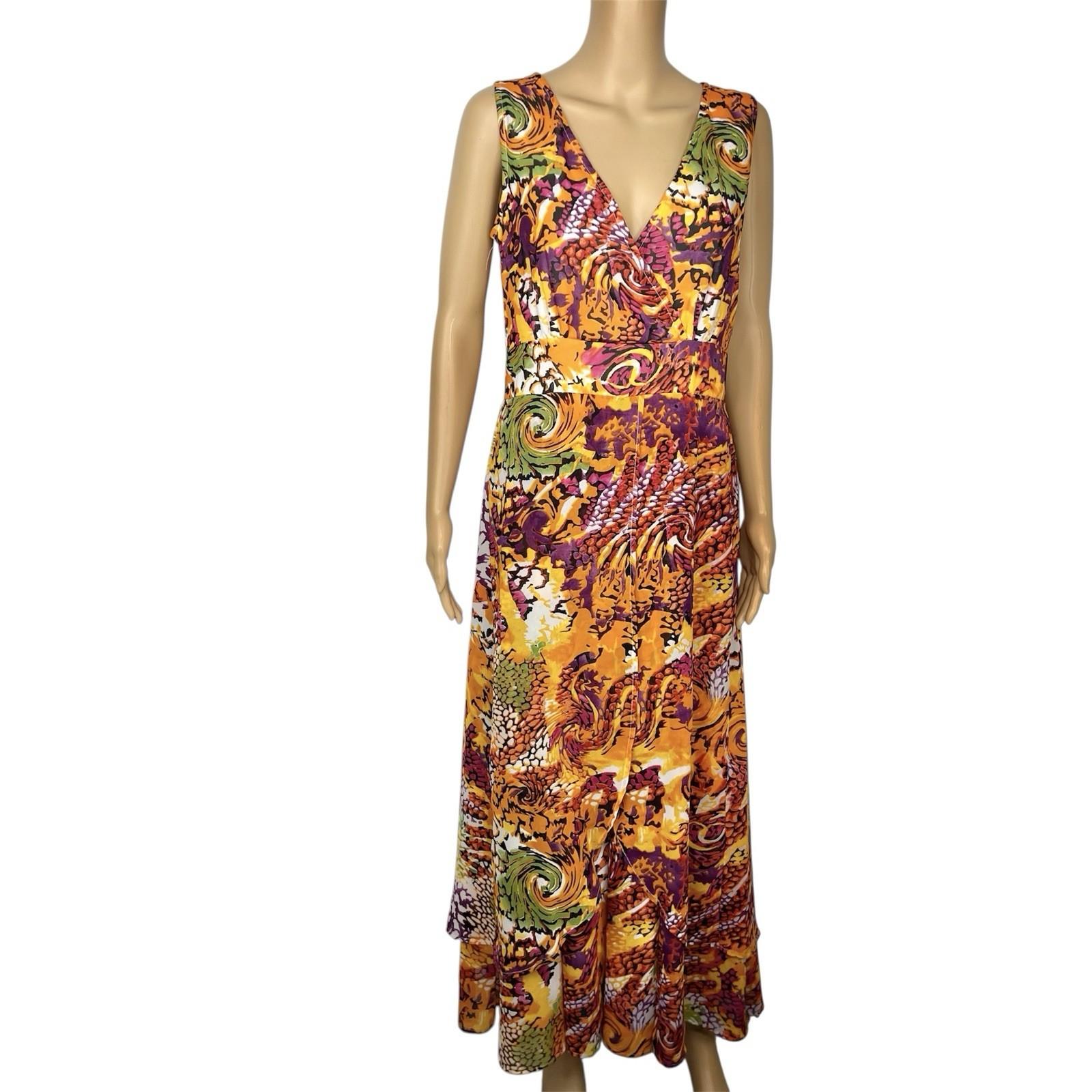 Ashro Polyester Maxi Dress Size M V Neck Sleeveless Floral Multicolor Layered