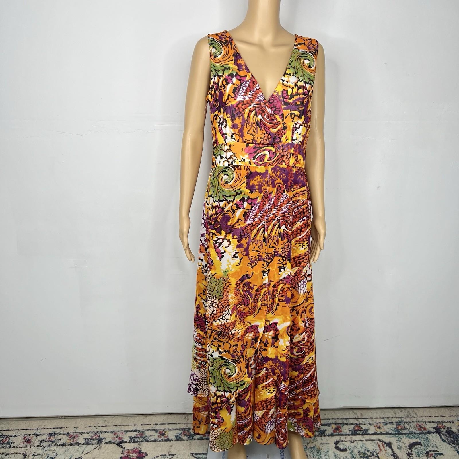 Ashro Polyester Maxi Dress Size M V Neck Sleeveless Floral Multicolor Layered